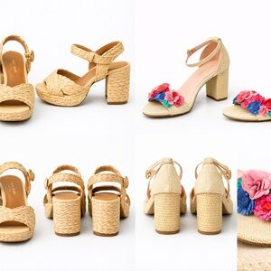Kate Spade Beige Woven Heels with Colorful Floral Details